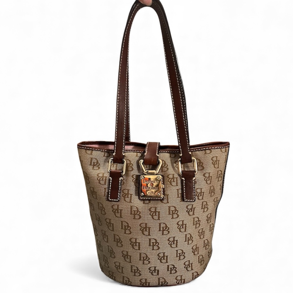 Dooney & Bourke Vintage Signature Monogram Jacquard Dual Strap Bucket Tote Bag